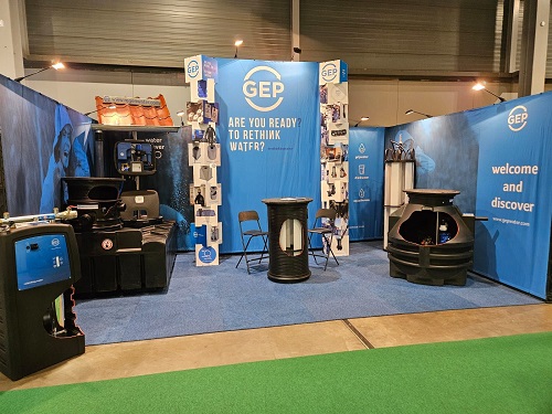 Beursstand van GEP op de VSK beurs met grijswater, regenwater en pompputten