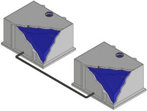 Reinwaterkelder gekoppeld aan een andere reinwaterkelder als communicerend vat