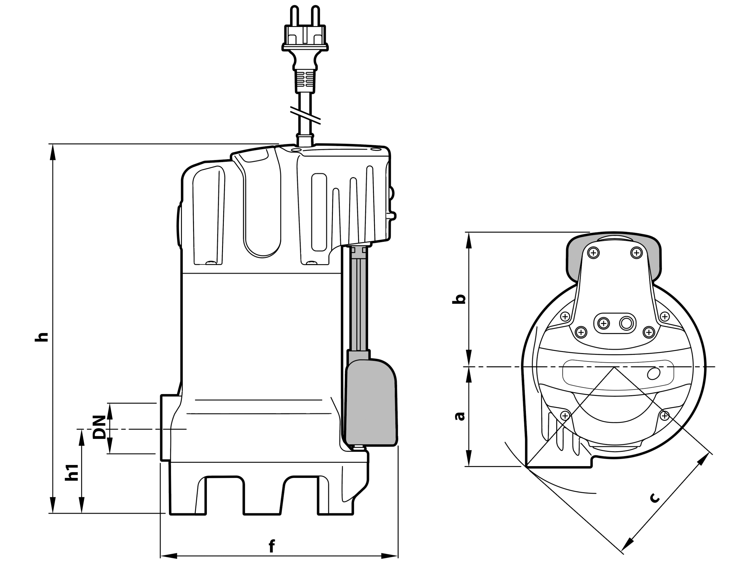 Afvalwaterpomp met versnijder TX afmetingen